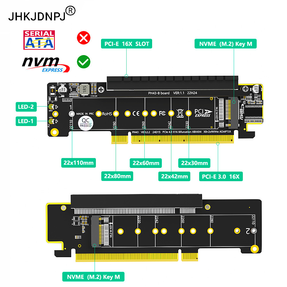Bộ chuyển đổi PCIe NVMe kép, PCIe 4.0 X16 sang Dual NVMe và 1x Bộ chuyển đổi PCIe x16 (x8 Signal)