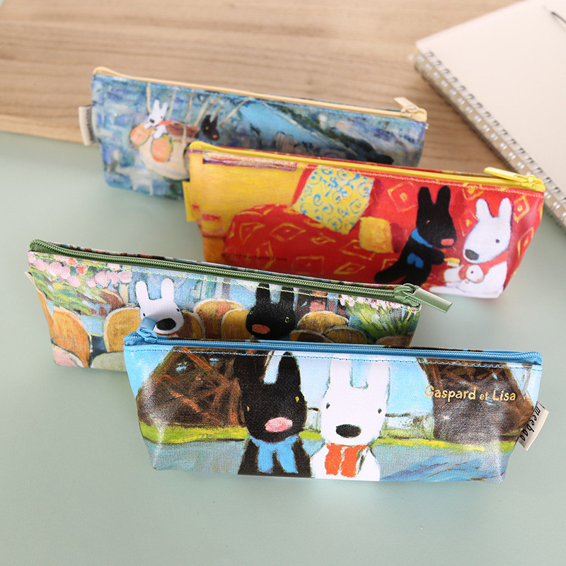 Phim Hoạt Hình Chống Thấm Nước Canvas Bút Chì Dễ Thương Túi Dây Kéo Sáng Tạo Văn Hóa Hàn Quốc Đồ Dùn