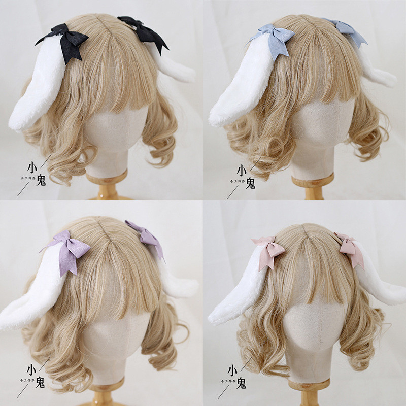 Phụ kiện tóc tai thỏ Lolita ngọt ngào, kẹp tóc thỏ tai cụp, nơ Lolita phong cách soft girl, phụ kiện