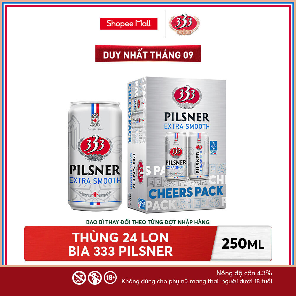 Nồng độ cồn 4.3% - Thùng 24 Bia 333 Pilsner 250ml