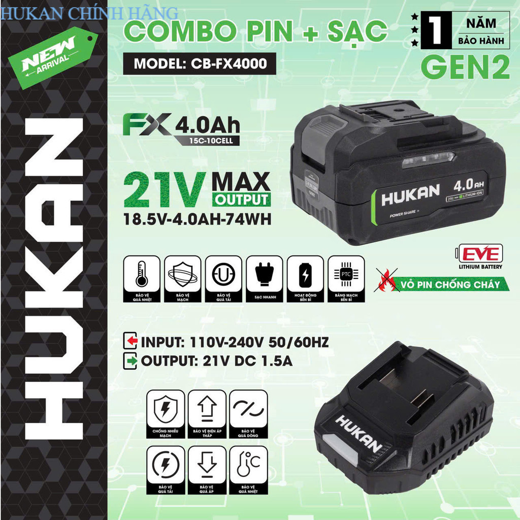 Pin Hukan 10Cell G2- FX4000 Dòng Xả 15C dung lượng 4Ah 6Ah tặng 1 sạc HUKAN CHÍNH HÃNG