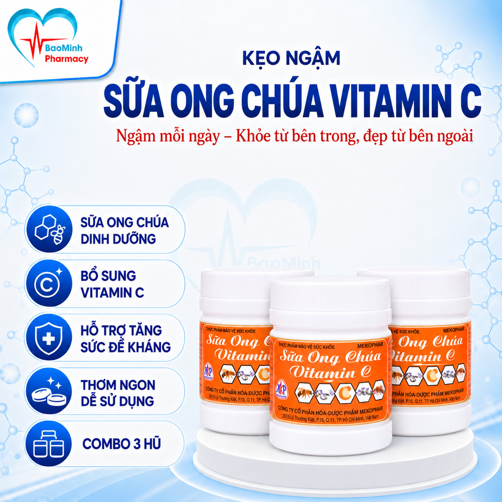 Kẹo Ngậm Sữa Ong Chúa Vitamin C Mekophar Tăng Đề Kháng, Phục Hồi Sức Khỏe (Lọ 30 Viên)