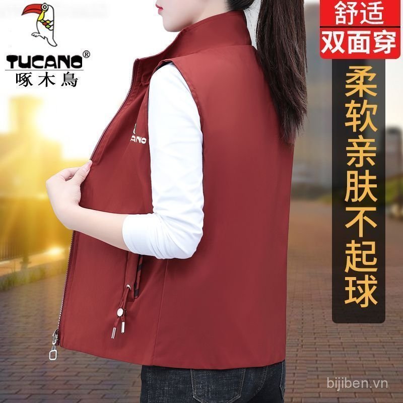 Mẫu mới [7260 người đã sưu tầm] áo gile ngắn cổ đứng có thể mặc hai mặt dành cho nữ, áo khoác gile đ