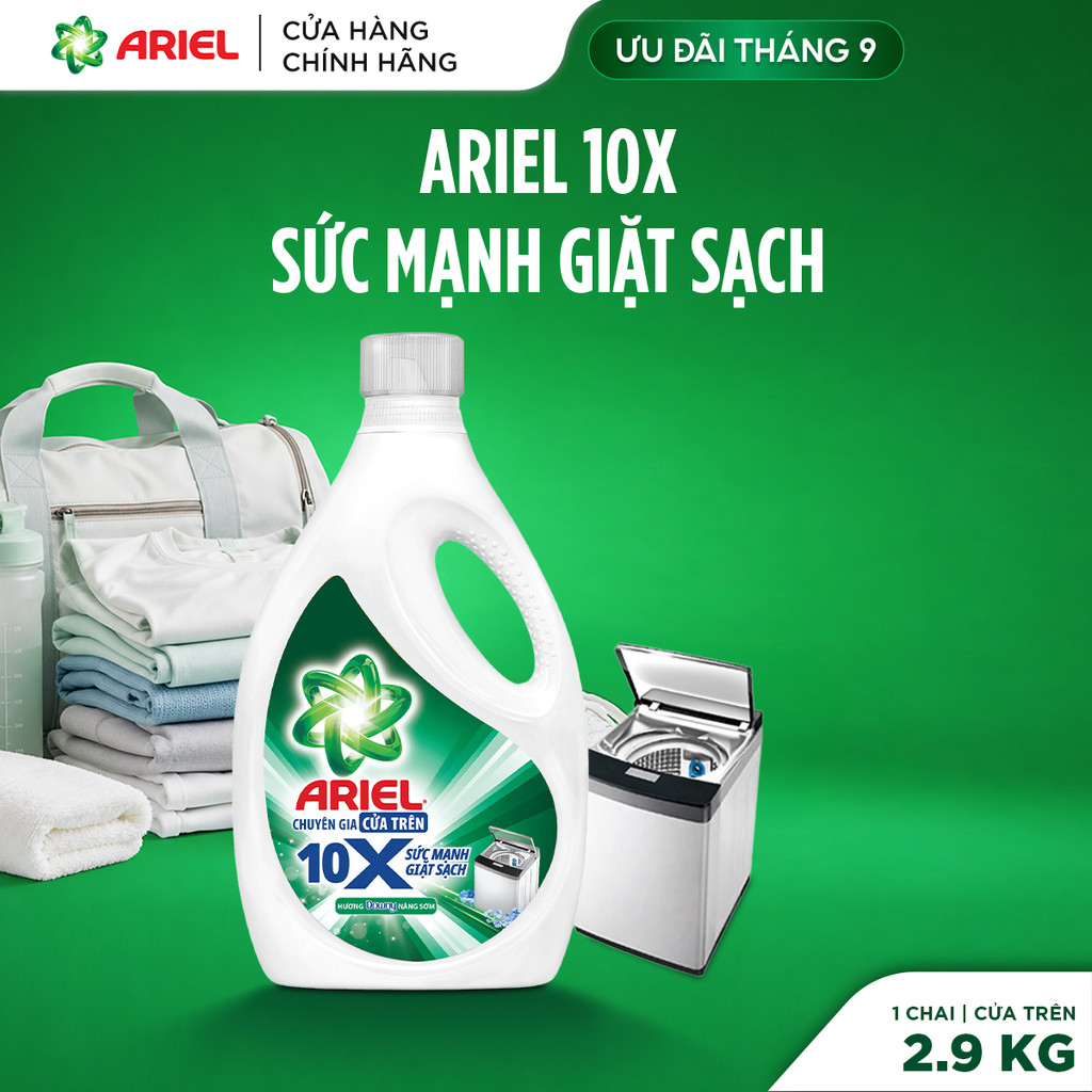 Chai nước giặt cửa trên Ariel Gel ARIEL 10X Hương Downy Nắng Sớm 2.9KG