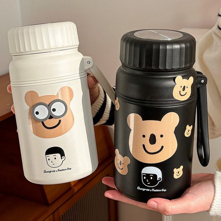 Bình nước Giữ Nhiệt In Hình Gấu thể tích 1000ML Chất Liệu INOX 316 Có Thể Giữ Nước Lạnh Và Nóng - Ly