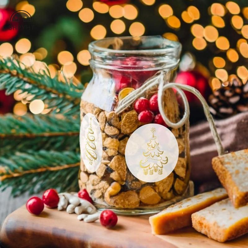 [SHPYHT] 500 Chiếc 1inch / 2.5cm Rõ Ràng Giáng Sinh Dán Quà Thẻ Thẻ Tự Dính Con Dấu Nhãn Thêu Sò Mới