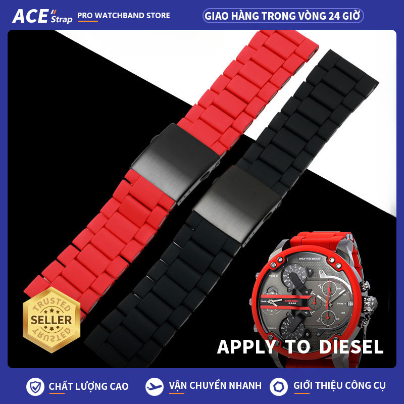 Áp dụng cho Diesel 24mm 26mm 28mm Dây đeo đồng hồ cao su bằng thép không gỉ phù hợp với Dz7396 Dz737