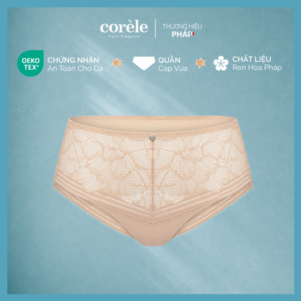 Quần lót nữ cao cấp lưng vừa, phối ren hoa mẫu đơn Peony mềm mại nữ tính, chuẩn an toàn OEKO-TEX | C