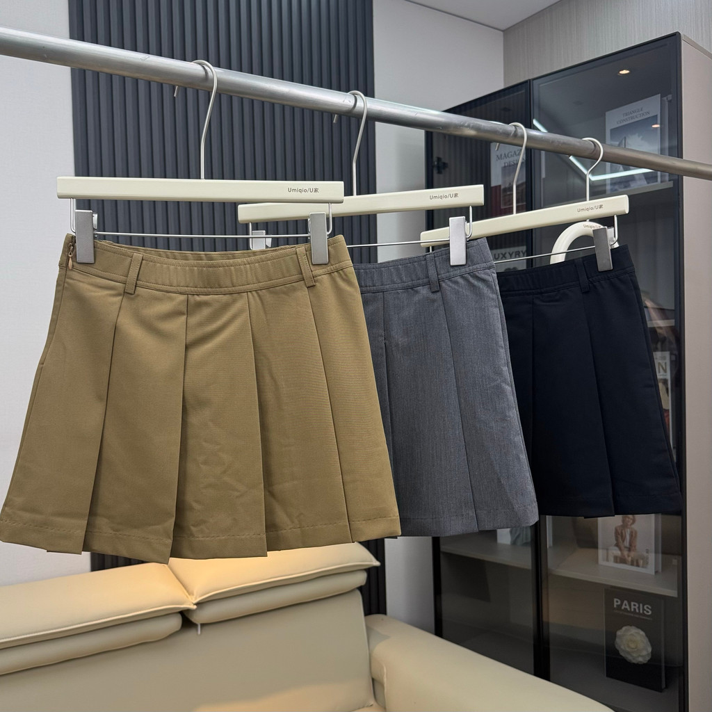 T Takami ai Banana Home ~ Slim-fit Slimmer Look All-match Váy Mini xếp li chống chói lưng cao A-