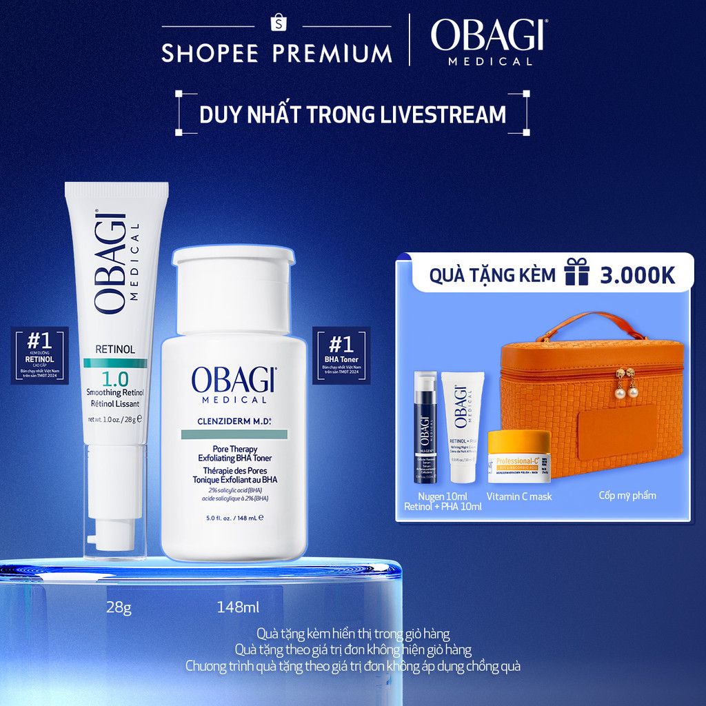 [Obagi - Lucie] Bộ đôi dưỡng da Toner BHA Giảm Mụn Obagi Clenziderm 148ml và Kem Dưỡng Đêm Obagi Ret