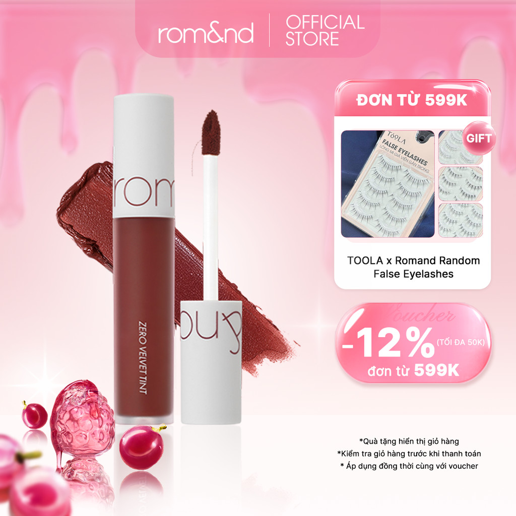 [Rom&nd x KOL] Son kem lì cực nhẹ môi Hàn Quốc Romand Zero Velvet Tint 5.5g