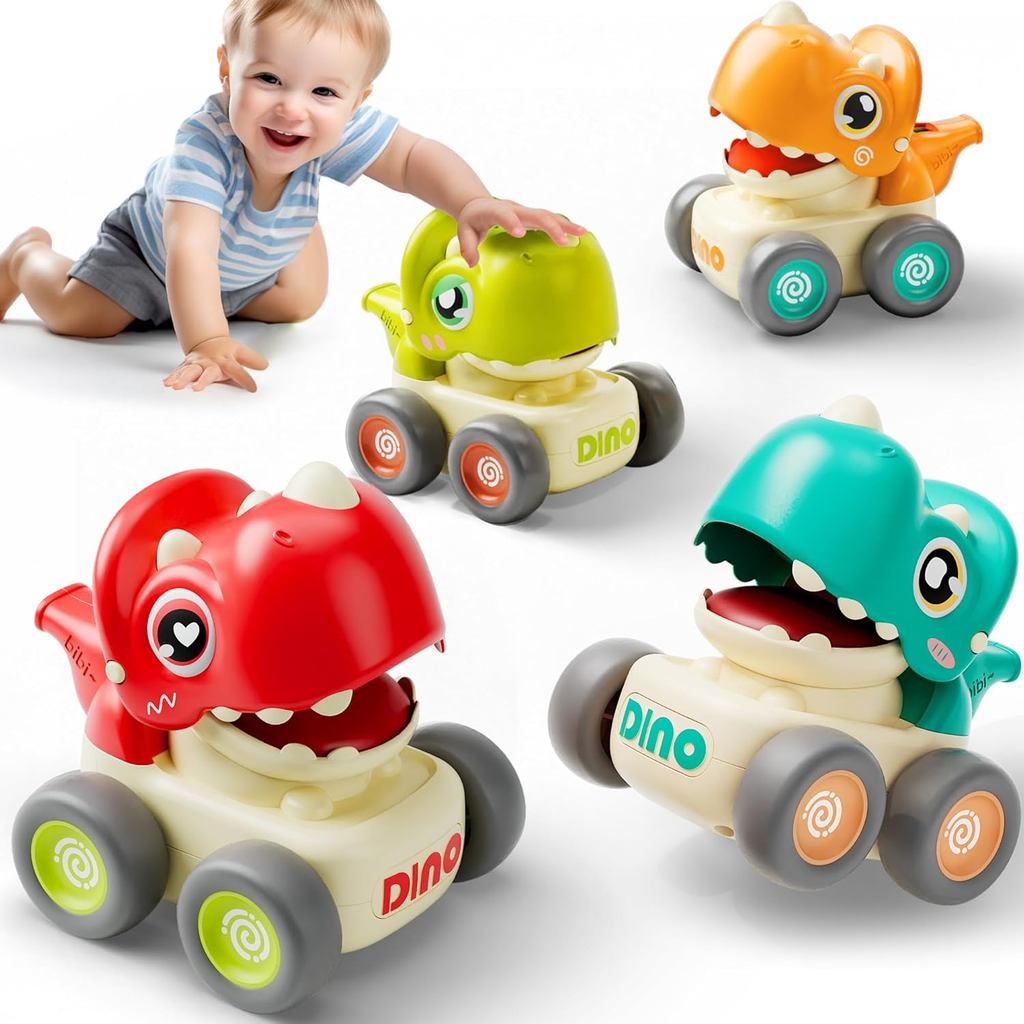 IPlay, iLearn Dinosaur Press Go Đồ chơi ô tô cho trẻ mới biết đi 1-3, Xe đua Dino cho bé, Bộ xe còi 