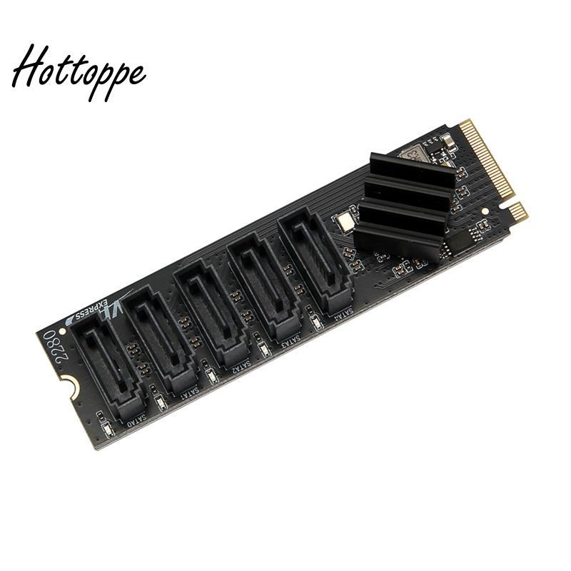 M.2 NVME M-Key sang SATA 6Gbps Thẻ mở rộng 5 cổng Ổ cứng mở rộng PCI-E 3.0 Thẻ chuyển đổi JMB585 Chi