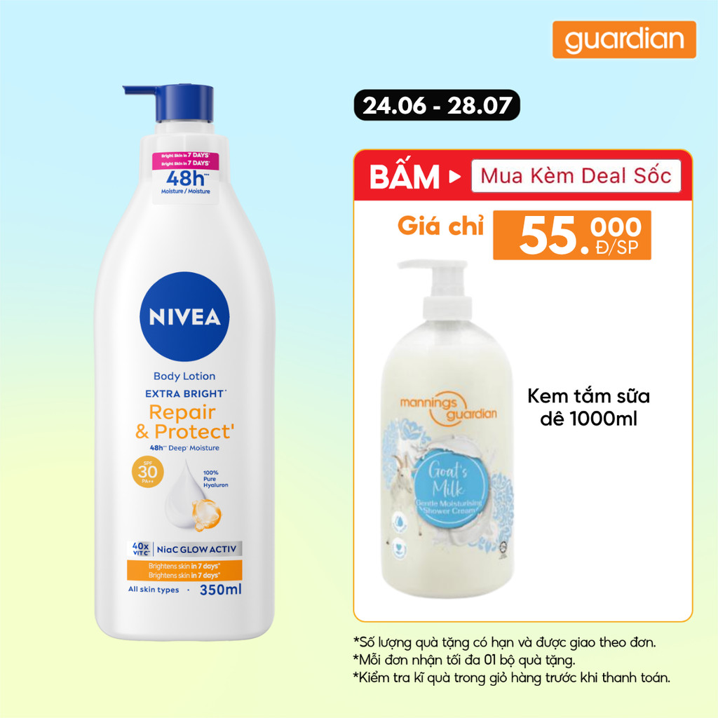 Sữa Dưỡng Thể Giúp Dưỡng Sáng Giúp Phục Hồi & Chống Nắng Nivea 350ml
