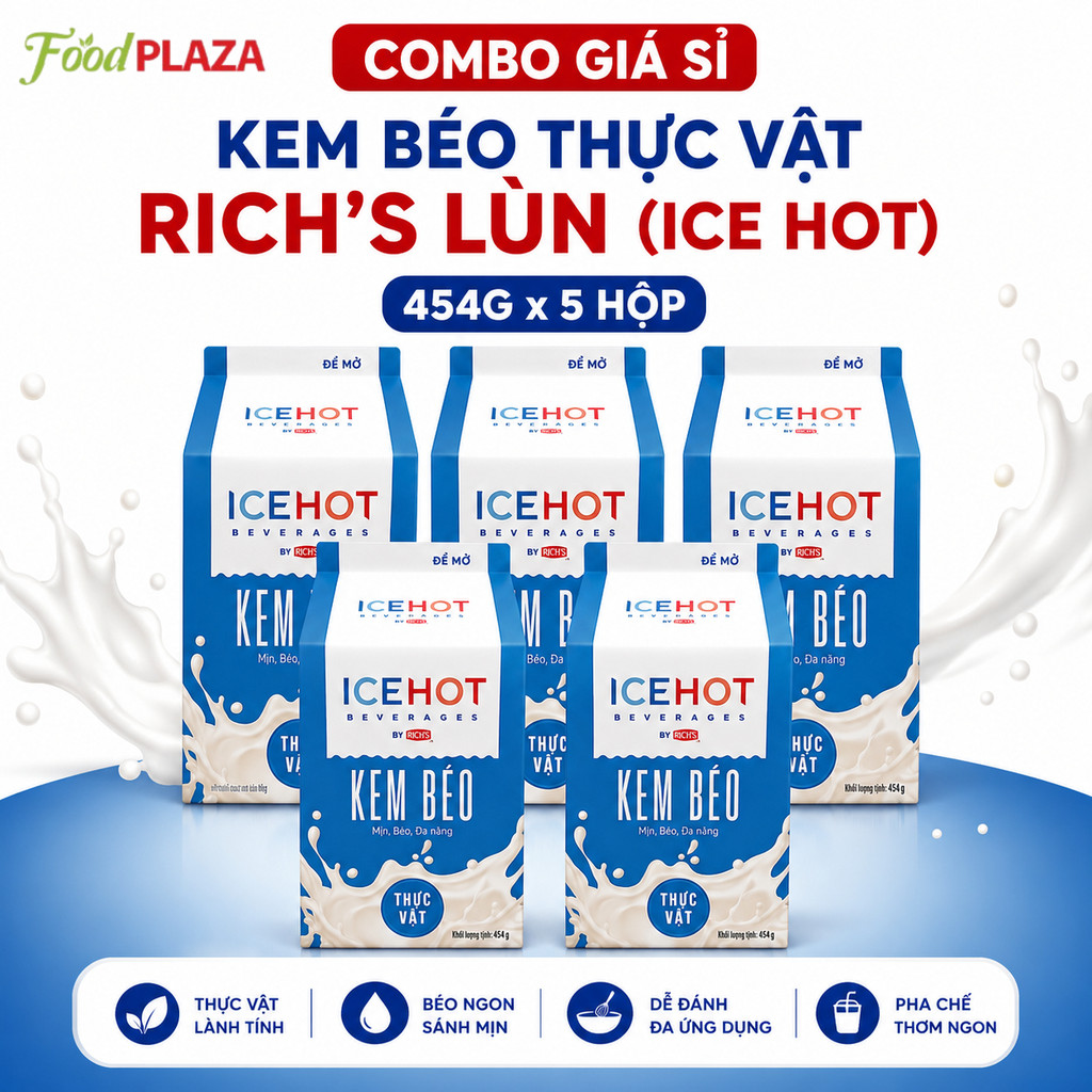 [Sỉ Combo] Kem Béo Thực Vật Rich's Lùn (Ice Hot) 454g, Kem Béo Rich Lùn Cho Đồ Uống, Pha Chế Chuyên 