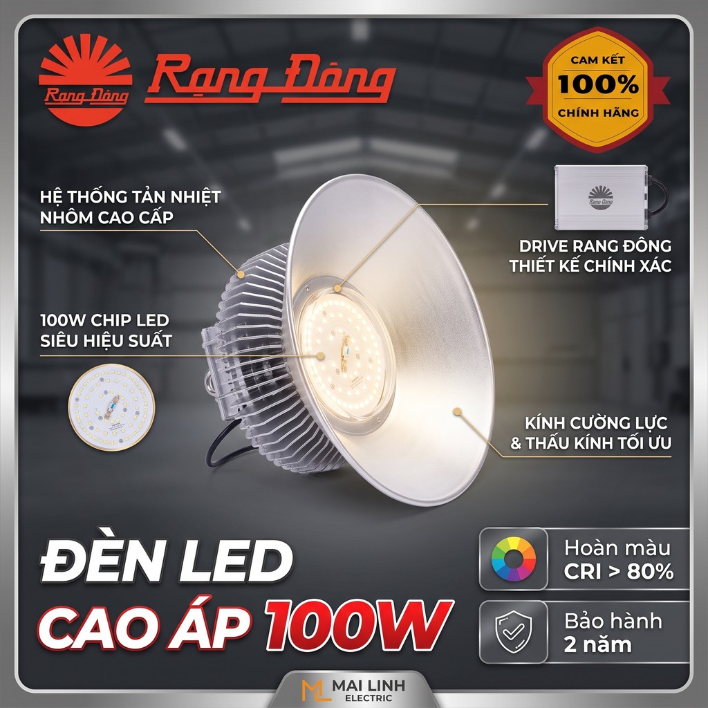 Đèn led Highbay nhà xưởng 100W (Nhôm Đúc) -Tản nhiệt, chiếu sáng liên tục Model: HB02 - Có bán sỉ |R