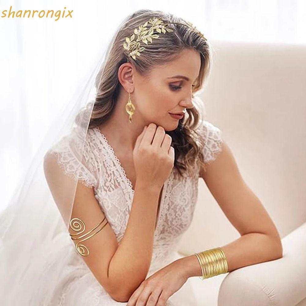AUGIX Bộ trang sức cưới nữ, Bông tai cô dâu Baroque Nữ thần Hy Lạp Trang sức tóc, Vòng cổ trang sức 