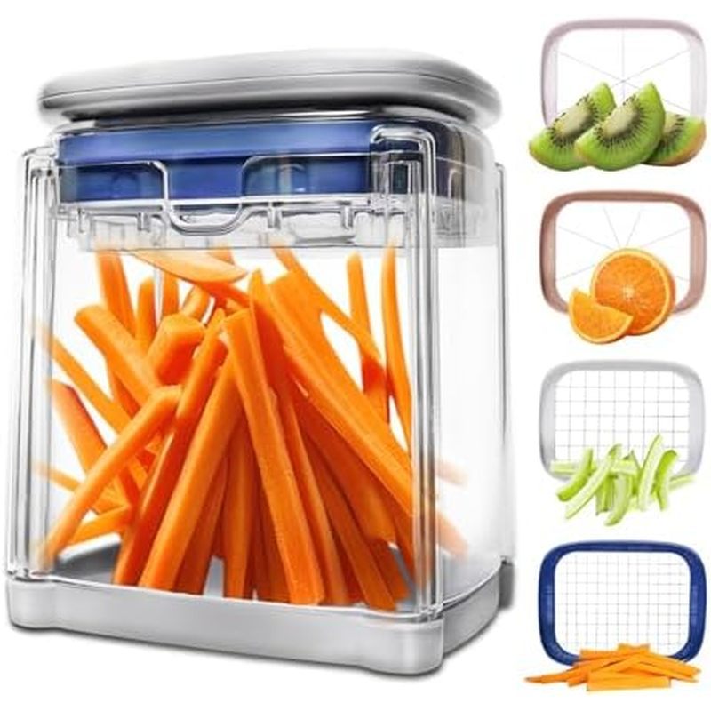 4-in-1 French Fry Cutter Potato Slicer with Container Manual Vegetable Chopper with 4 Blades Potato 