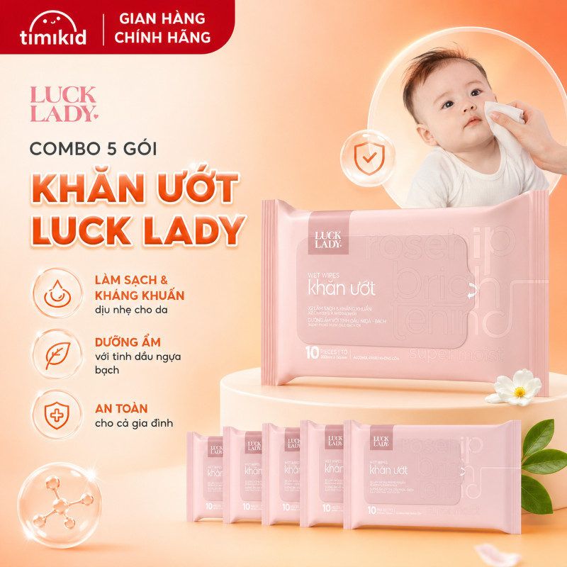 Combo 5 Gói Khăn Ướt LUCK LADY 10 Tờ