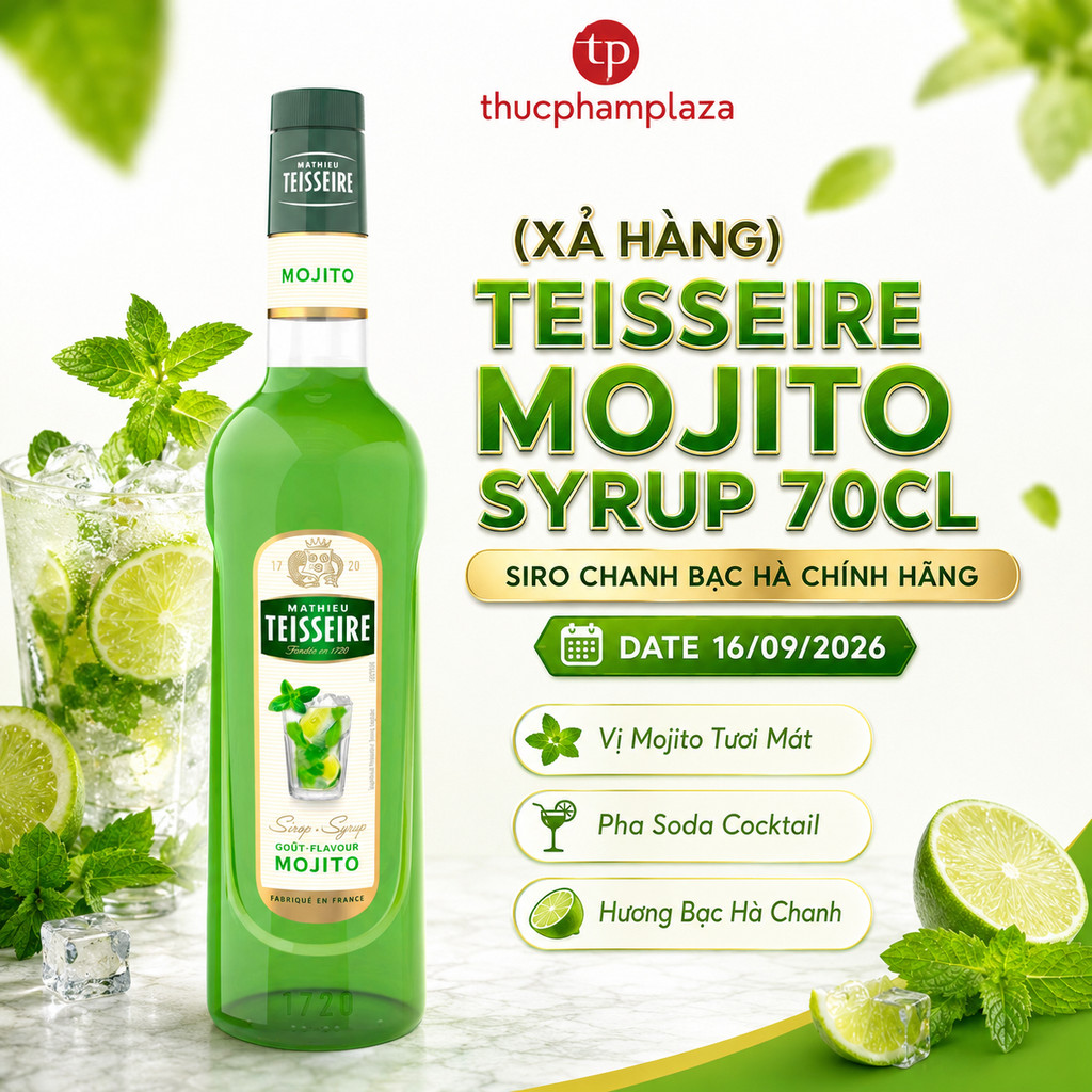 [XẢ HÀNG] Siro Teisseire Mojito Syrup 70cl - Syrup Chanh Bạc Hà Chính Hãng (Date 16/09/2026)