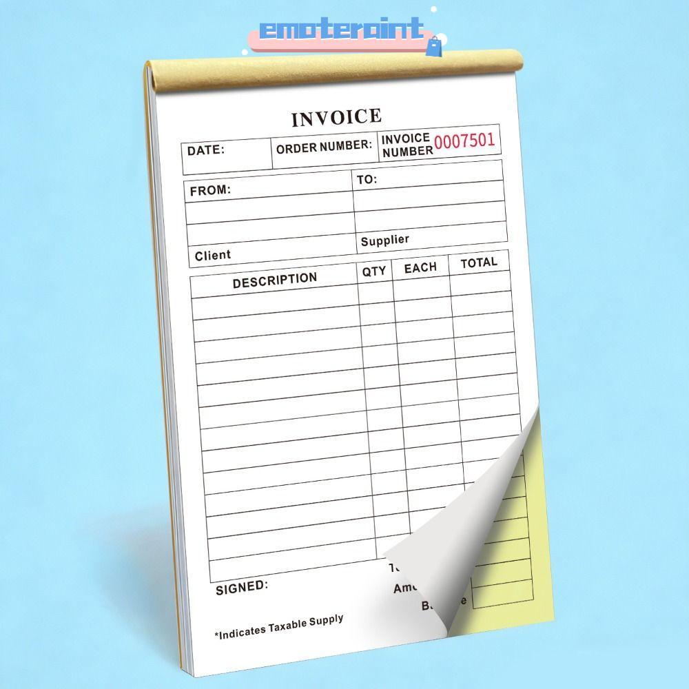 Sách biên nhận hóa đơn EMOTEPH, Tear- 2-Part Forms Duplicate Invoice Book, Dòng chữ ký di động Top-B