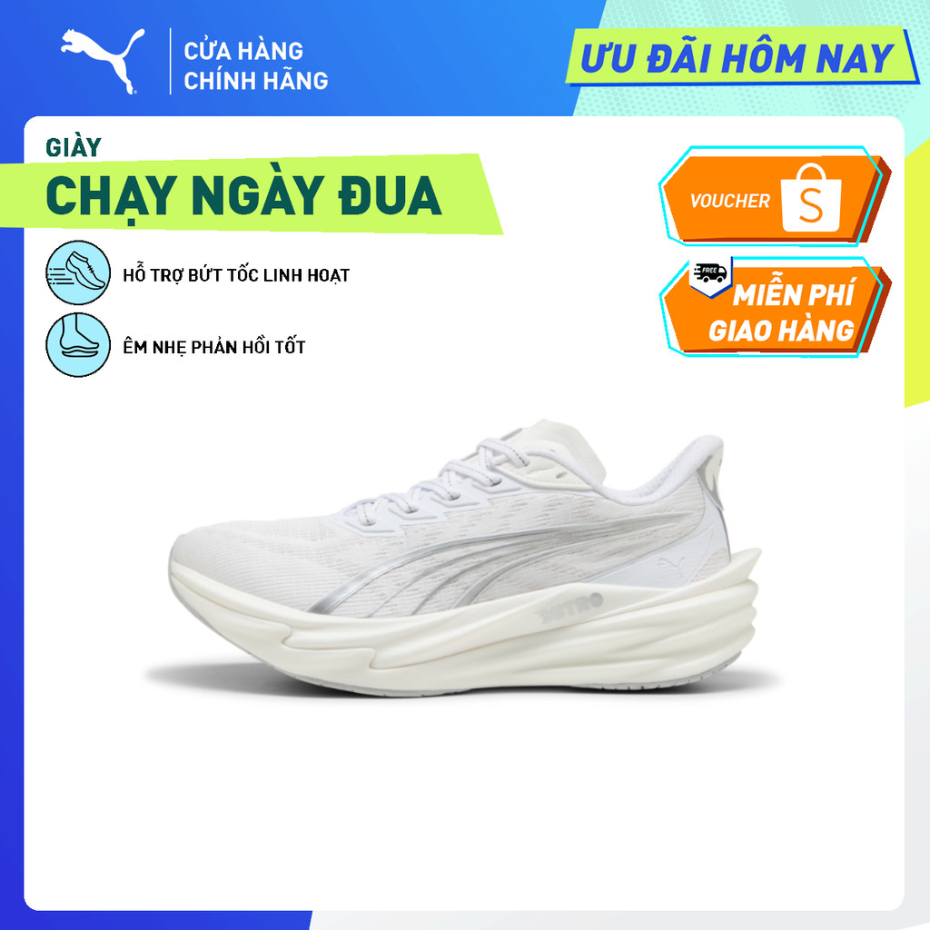Giày Chạy Bộ PUMA Nữ Deviate NITRO 4 Wns White-Feather Gray Màu Trắng