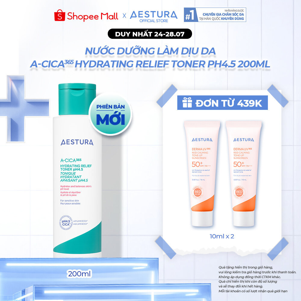 Nước dưỡng làm dịu da AESTURA A-CICA365 HYDRATING RELIEF TONER pH4.5 200ml