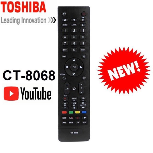 Điều khiển TV Toshiba Smart CT-8068 có nút Zin YouTube đẹp.