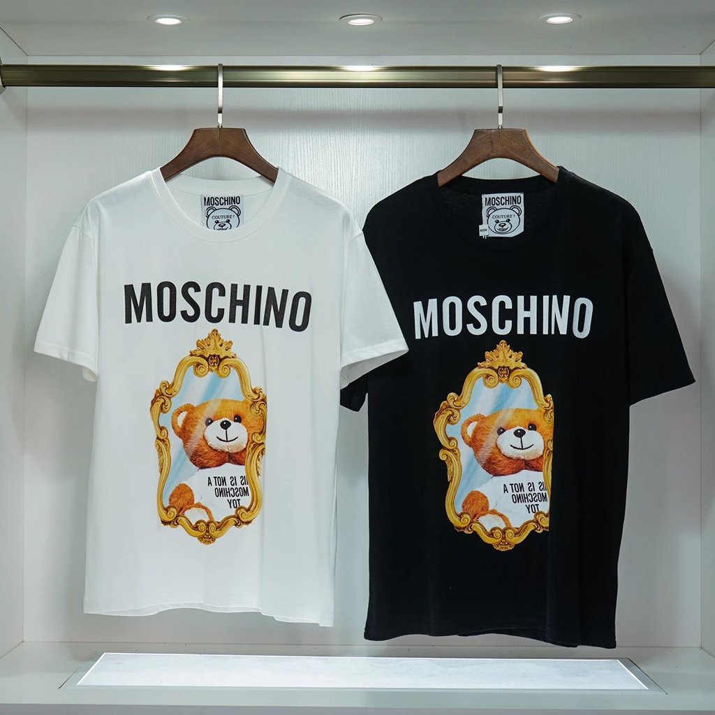 MOSCHINO Phong Cách Mới 230g Đôi Dây 32 Đếm Sợi Đôi Vải Cotton Nguyên Chất Nam Nữ Cùng Phong Cách Áo