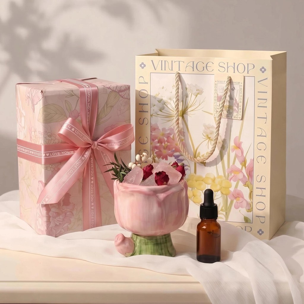 Set Đá Tản Hương Ly Gốm Tulip Hồng Vintage Đẳng Cấp | KCRAFT - World of scents