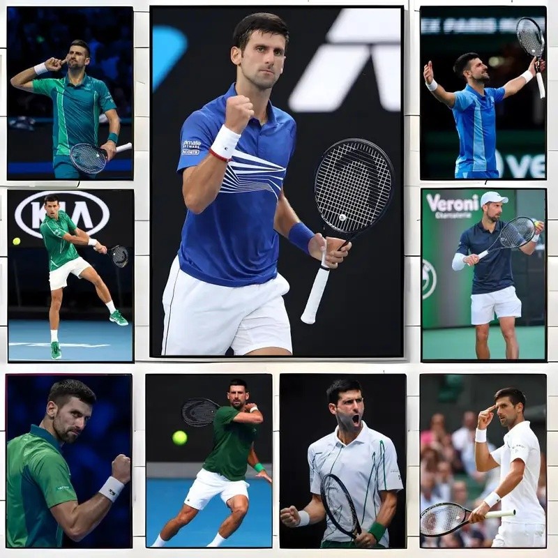24NH Vận Động Viên N-Novak Djokovic Poster Tự Dính Nghệ Thuật Chống Thấm Nước Giấy Dán Nhà Cà Phê Th