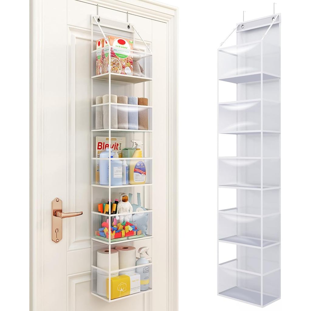 Fixwal 5-Shelf Over The Door Treo Thức Ăn, Dụng Cụ Sắp Xếp Phòng Có Túi Nhựa Trong Suốt, 25lb Siêu C