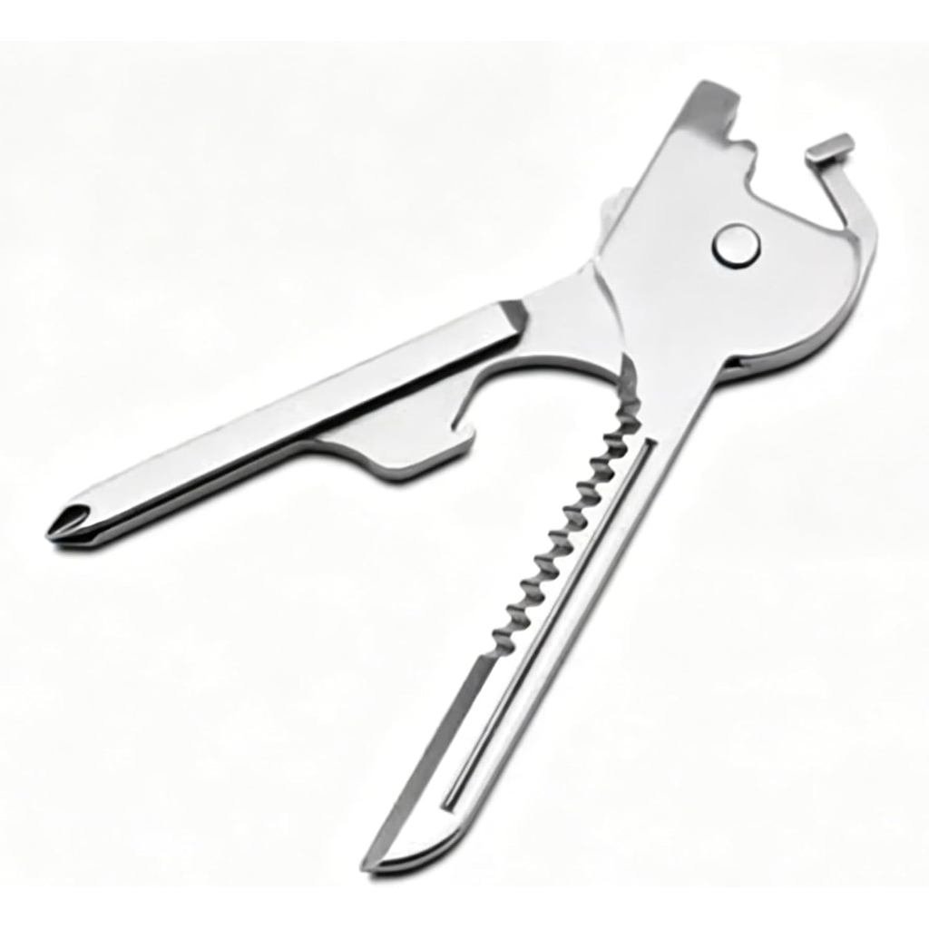 8-in-1 Multi Tool Key Shaped Pocket Utility Tool, Stainless Steel Portable Keychain Tool with Cutter