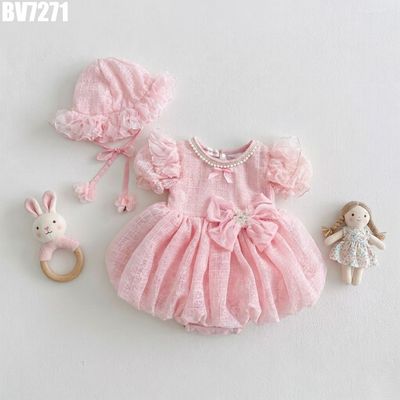 Body Váy Công Chúa Bé Gái Ren Hồng Bồng Xòe Phối Mũ Bonnet MINTSCLOSET BV7271