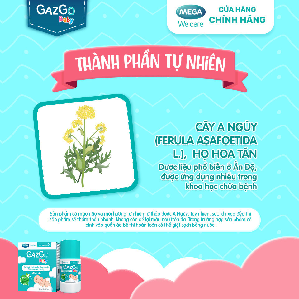 Chai lăn giúp giảm đầy hơi, quấy khóc dạ đề cho trẻ sơ sinh Mega We Care Gazgo Baby (50ml)