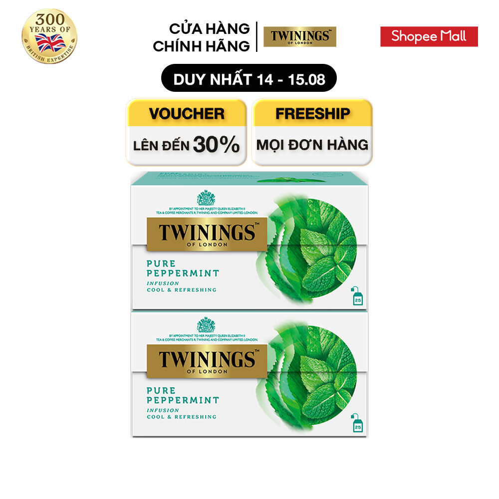 Combo 2 Trà Túi Lọc Bạc Hà Twinings Pure Peppermint - Hộp 25 Gói 2G