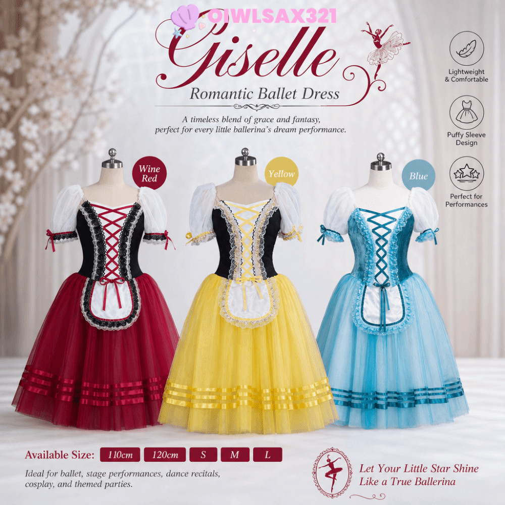 OIWLSAX321 Giselle Ballet Tutu Dress, Ruffle Cross Ribbon Thể dục dụng cụ khiêu vũ Leotard, Váy vải 