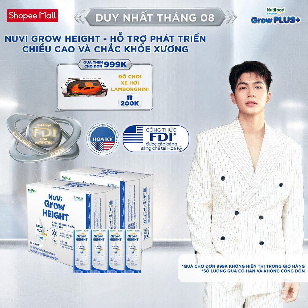[TX] Combo 2 Thùng 24 hộp SBPS Nuvi Grow Height 1+ hỗ trợ phát triển chiều cao hộp 180ml