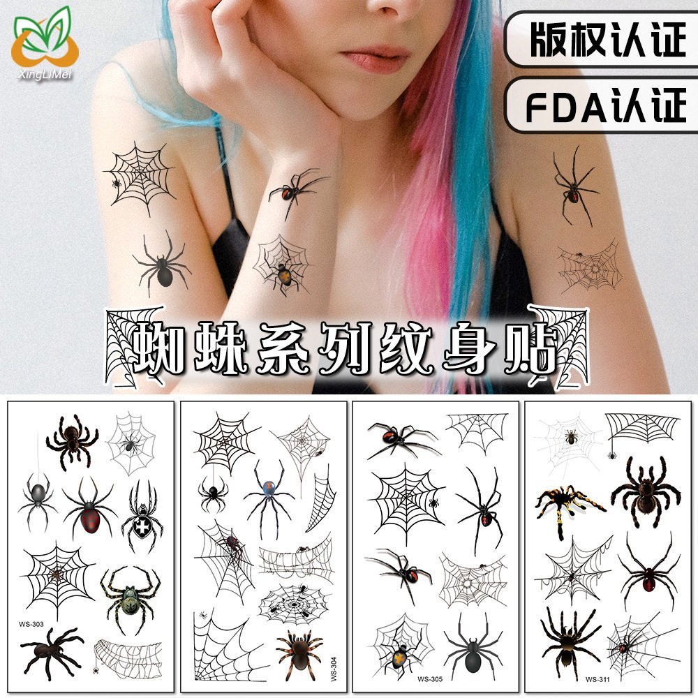 Mới Halloween Hình Xăm Dán Bionic 3D Ba Chiều Nhện Hình Xăm Dán Chống Thấm Nước Mồ Hôi Nhện Hình Xăm