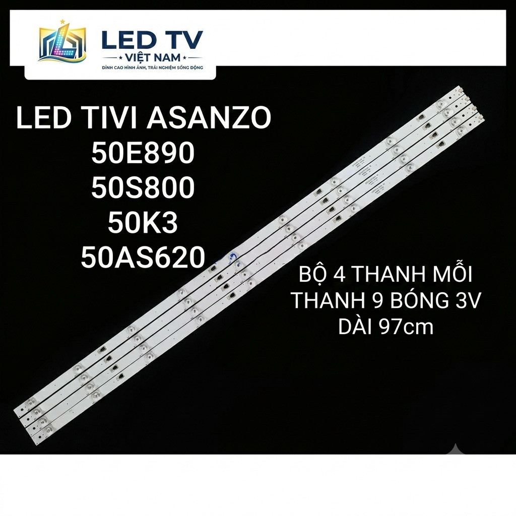 LED TIVI ASANZO 50E890/ 50S800T / 50K3/ 50AS620 (4 thanh 9 Led 3V)