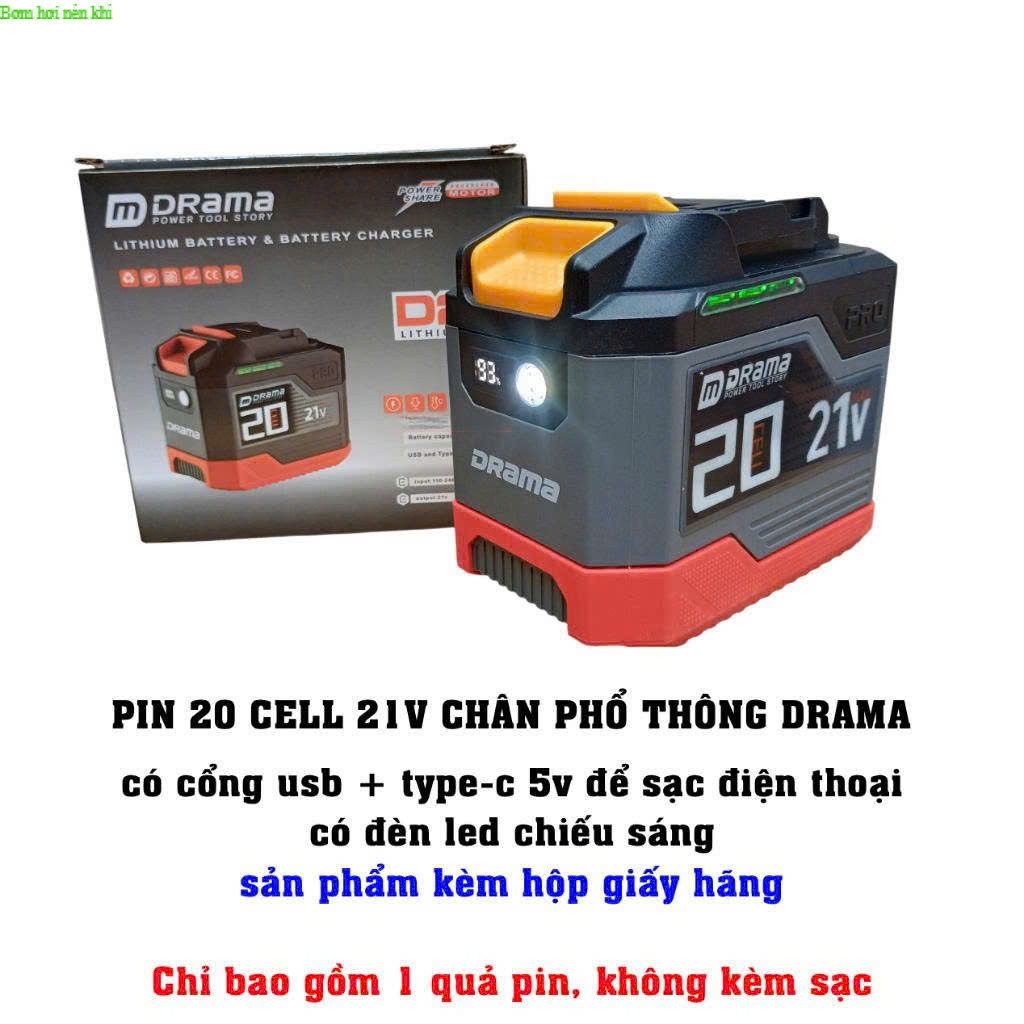 Combo Phụ Kiện Pin 20 cell Drama PRO 20Cell Có Cổng USB Mạch 4Fet dung lượng 6ah, chống ngắt tải, Né