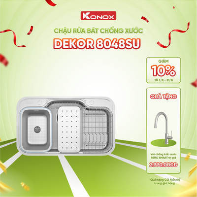 [TẶNG VÒI] Chậu rửa bát inox 1 hố chống xước Konox DEKOR 8048SU - Bảo hành 10 năm