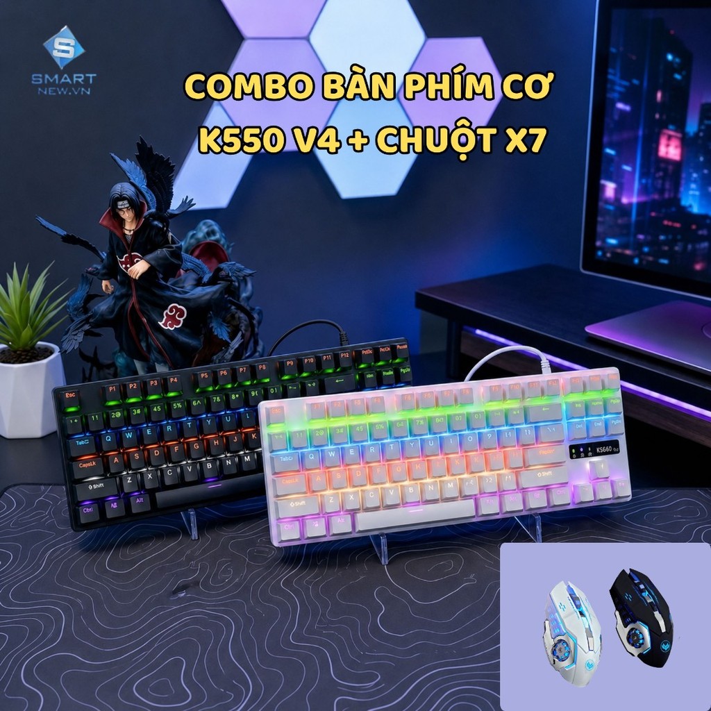 Combo Bàn Phím Cơ Ziyou K550 V4 + Chuột Gaming X7 Có Dây - TKL 87 Phím, Hot Swap, Red Switch, LED Ra