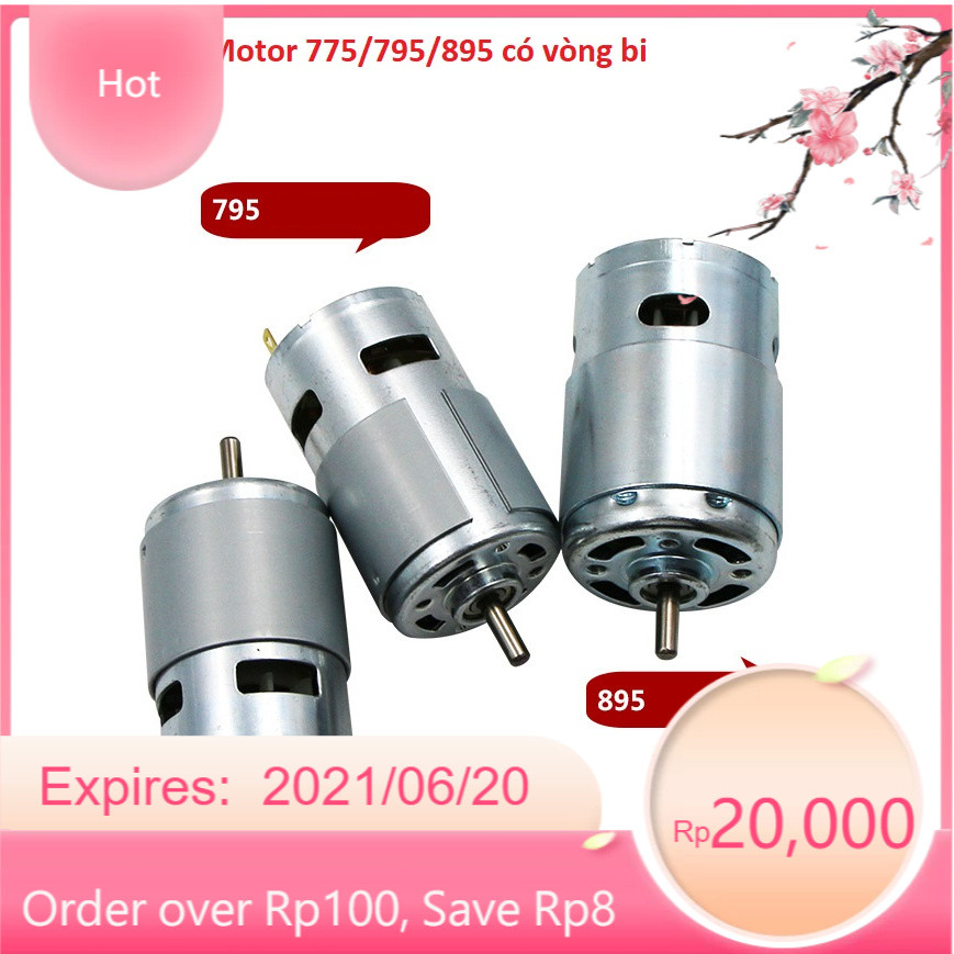 Motor DC 12V 775, 795/ 895 có bạc đạn, quạt tải nhiệt