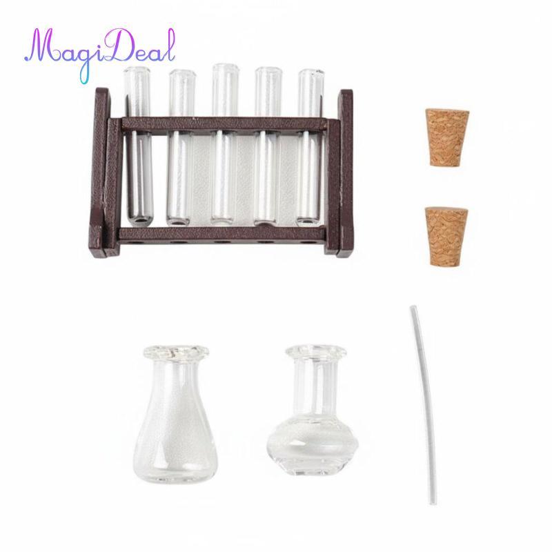 MagiDeal Thiết bị phòng thí nghiệm khoa học thu nhỏ DIY Scene Prop Bộ giá đỡ ống nghiệm thu nhỏ