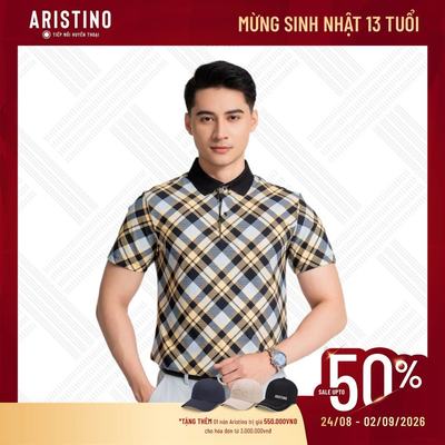 Áo Polo Nam Ngắn Tay Aristino Business họa tiết kẻ đan lát độc quyền 1PS030AZ