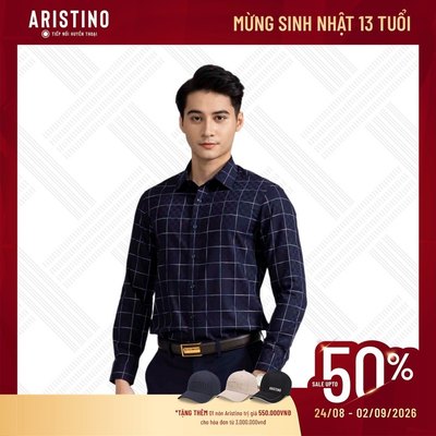 Áo sơ mi nam dài tay ARISTINO dáng slim fit, họa tiết kẻ trắng trên nền xanh tinh tế, lịch lãm - ALS07602