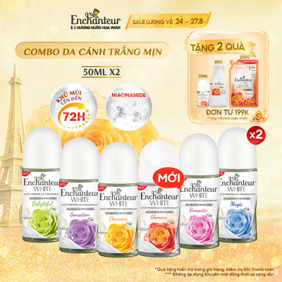 COMBO 2 Lăn khử mùi tới 72H Enchanteur dưỡng sáng da X2 từ Niacinamide & Kem sữa tươi 50ml x2