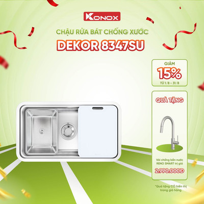 [TẶNG VÒI] Chậu rửa bát inox 1 hố chống xước Konox DEKOR 8347SU - Bảo hành 10 năm