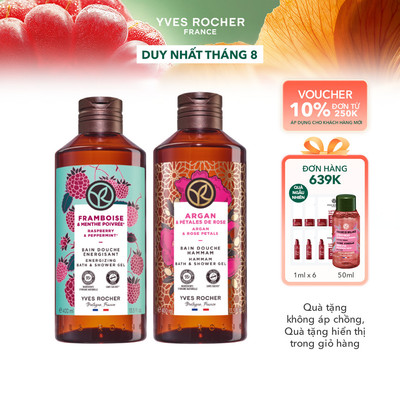 Combo 2 sữa tắm hương mâm xôi đỏ và hương hoa hồng - tinh dầu argan Yves Rocher 400mlx2